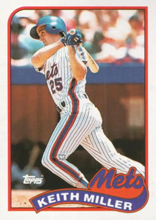 Keith Miller at bat in a white pinstriped New York Mets baseball card 1989 Topps #557