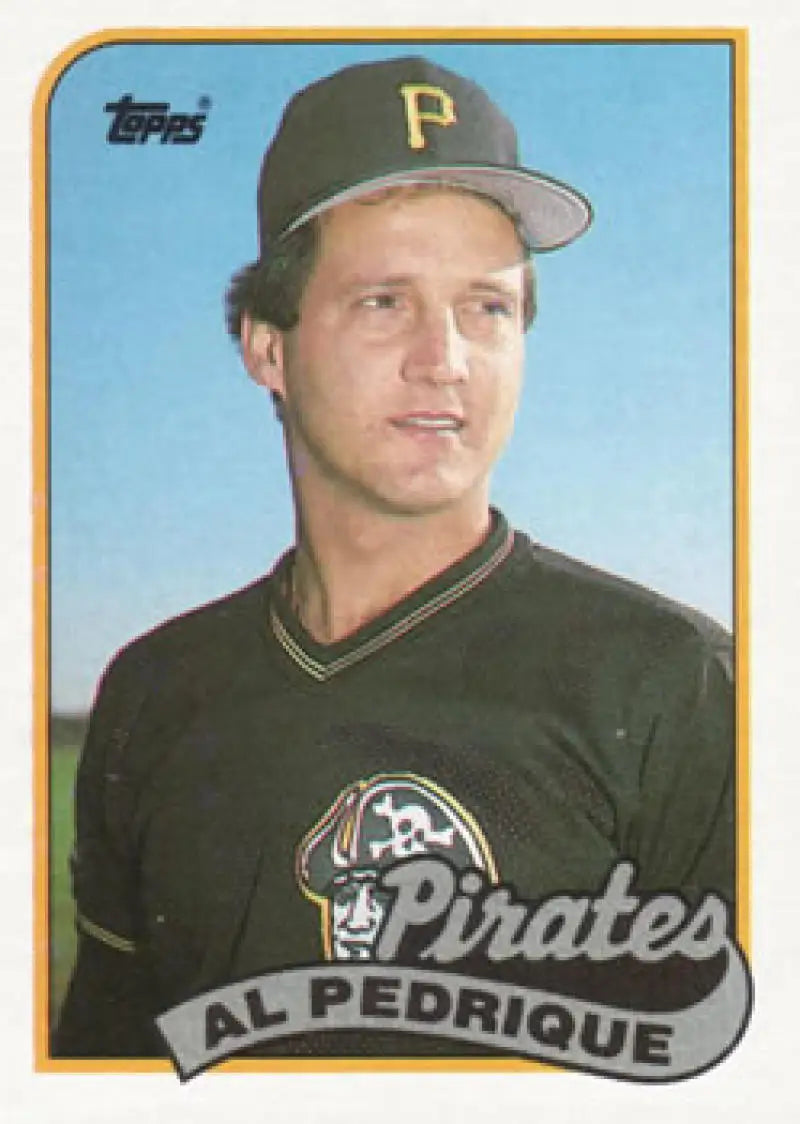 1989 Topps #566 Al Pedrique Pittsburgh Pirates Baseball Card in black uniform