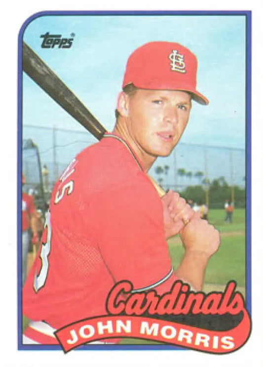 John Morris St. Louis Cardinals Baseball Card in red uniform with bat 1989 Topps #578