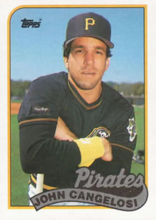 1989 Topps John Cangelosi baseball card featuring Pittsburgh Pirates player in black uniform