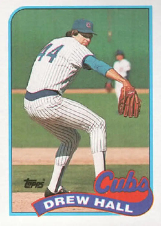 Drew Hall Chicago Cubs pitcher in pinstriped uniform on 1989 Topps baseball card