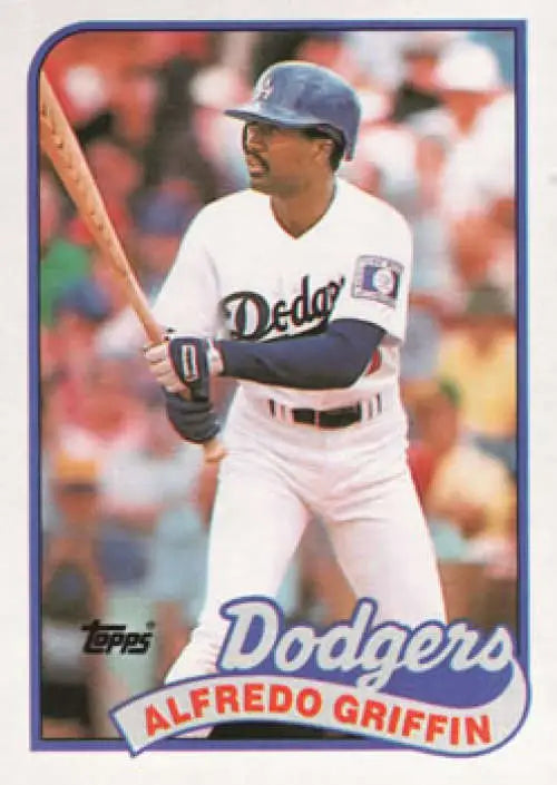 Baseball trading card of Alfredo Griffin, Los Angeles Dodgers player in home uniform