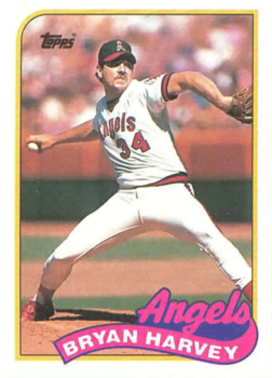 Bryan Harvey mid-delivery on a California Angels baseball card from 1989 Topps