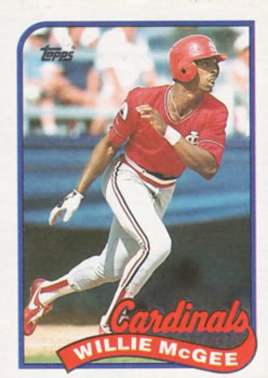 Willie McGee swinging bat on 1989 Topps #640 St. Louis Cardinals Baseball Card