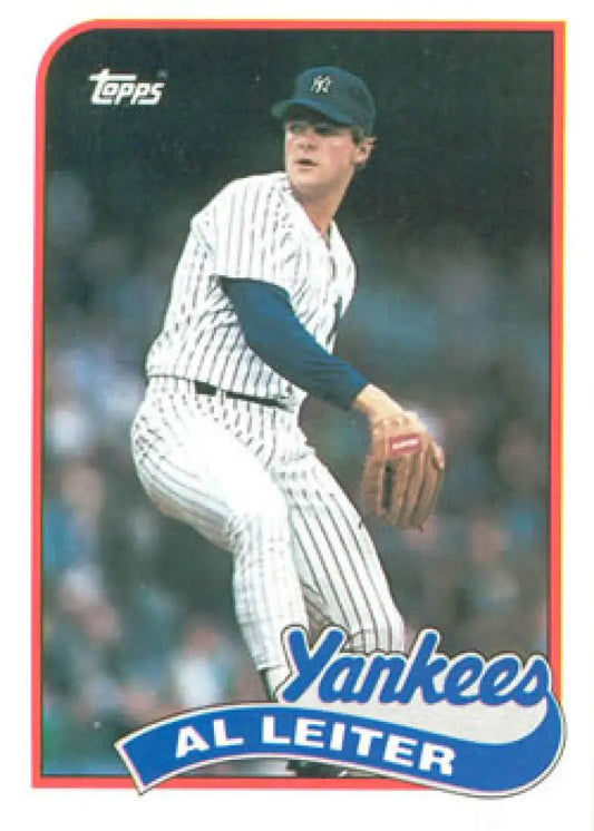 Yankees pitcher Al Leiter in pinstripes on 1989 Topps baseball card