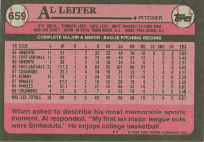 Pink and black baseball card featuring Al Leiter’s stats for New York Yankees collection