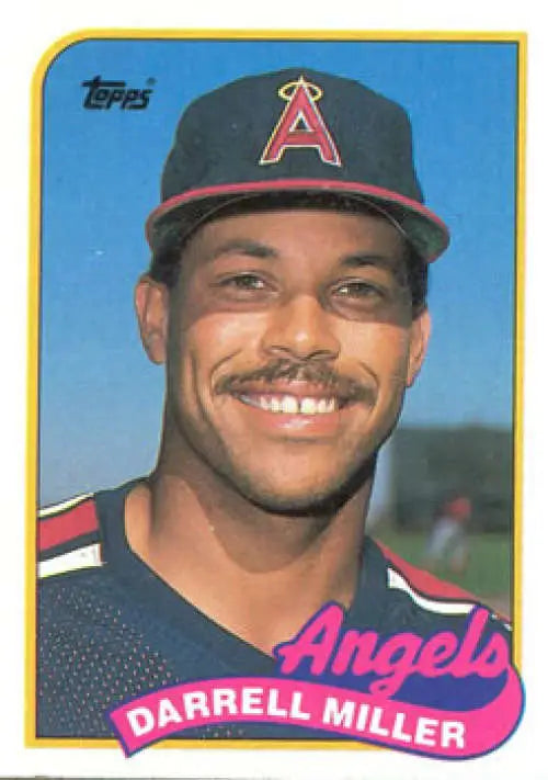 Darrell Miller California Angels Baseball Card from 1989 Topps showing player in jersey