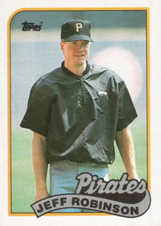 1989 Topps baseball card of Jeff Robinson in black uniform for Pittsburgh Pirates