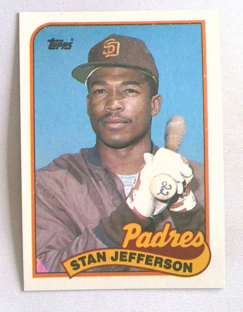 1989 Topps baseball card of Stan Jefferson in batting stance for San Diego Padres