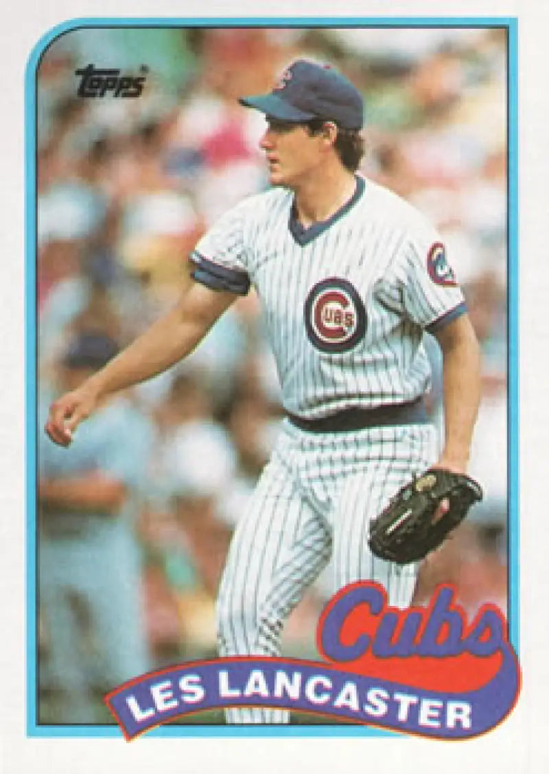 Topps 1989 baseball card of Les Lancaster in Chicago Cubs pinstripe uniform