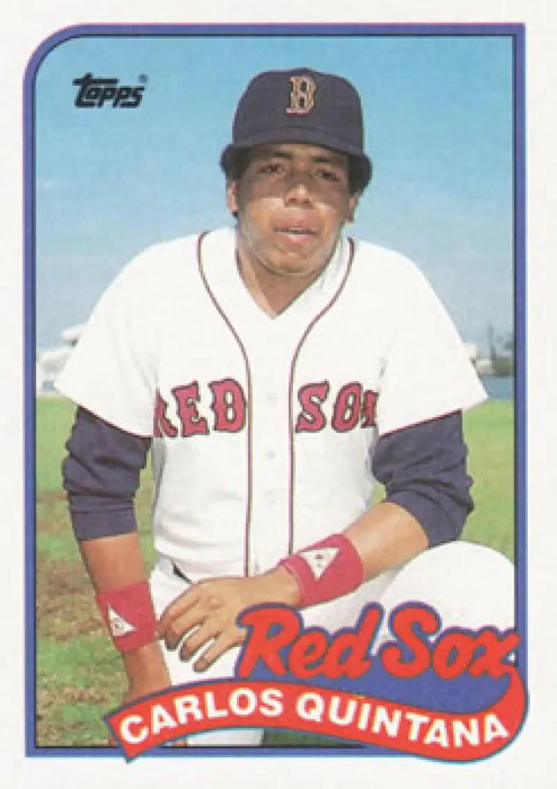 Carlos Quintana Boston Red Sox baseball card in home uniform from 1989 Topps series