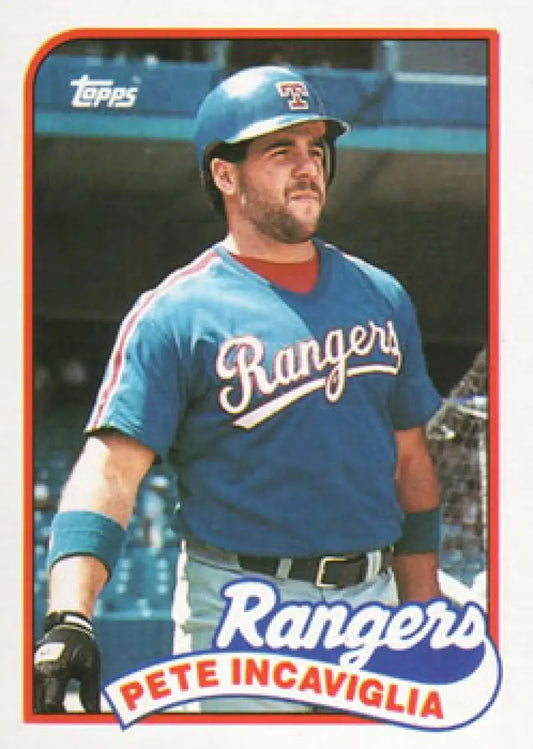 Baseball card of Pete Incaviglia in a light blue Texas Rangers uniform