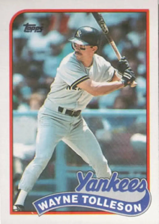 Wayne Tolleson batting in gray uniform on New York Yankees baseball card