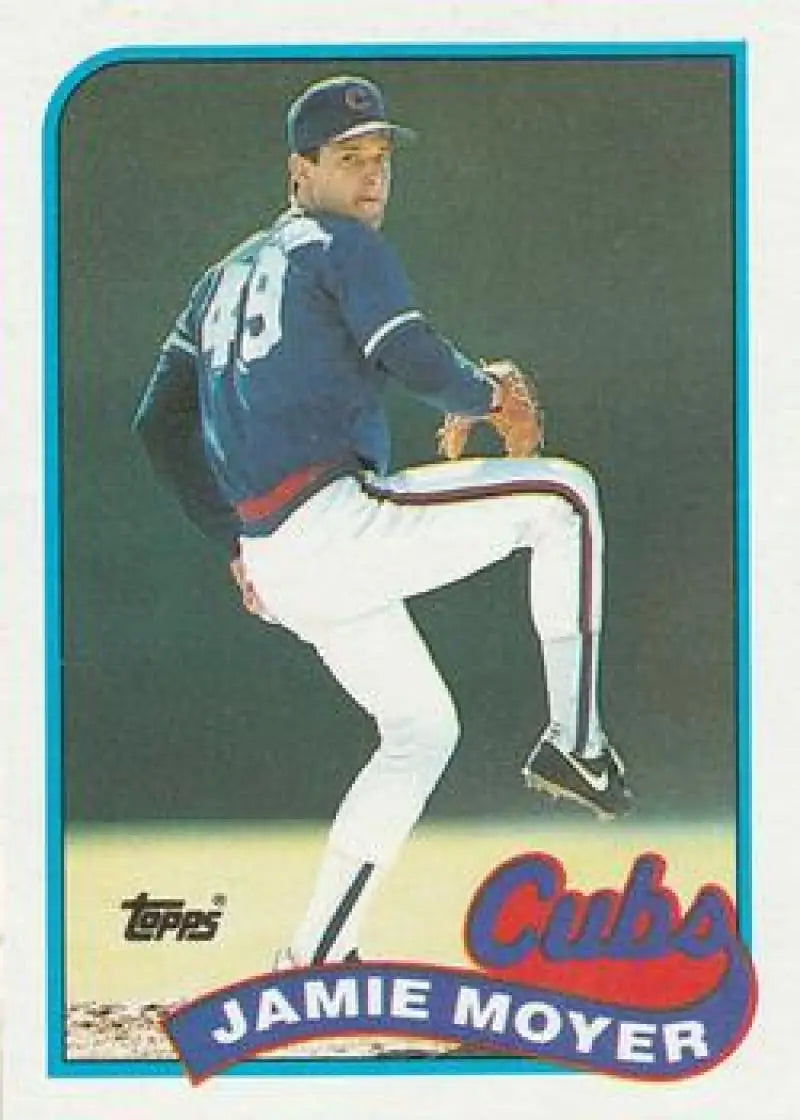 Baseball card of Jamie Moyer in mid-windup, featuring Chicago Cubs uniform