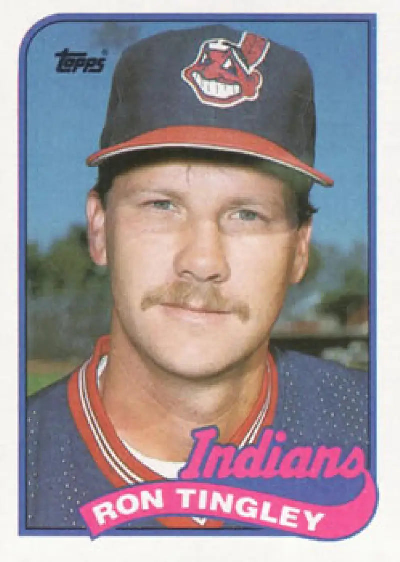 Ron Tingley Cleveland Indians baseball card in team cap and uniform from 1989 Topps