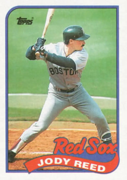 1989 Topps baseball card of Jody Reed in Boston Red Sox gray uniform at bat