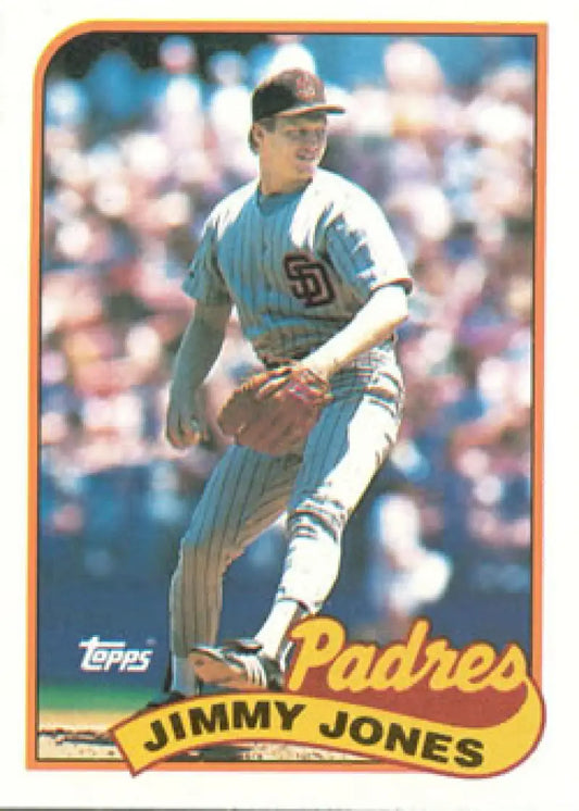 Vintage 1989 Topps Jimmy Jones San Diego Padres baseball card in pinstripe uniform