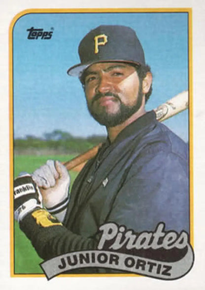 1989 Topps #769 Junior Ortiz Baseball Card featuring Pittsburgh Pirates player with bat