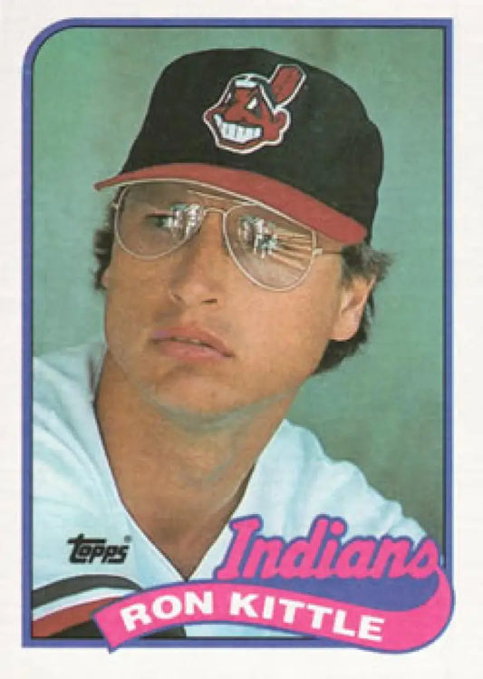 1989 Topps Ron Kittle Cleveland Indians Baseball Card featuring player in glasses