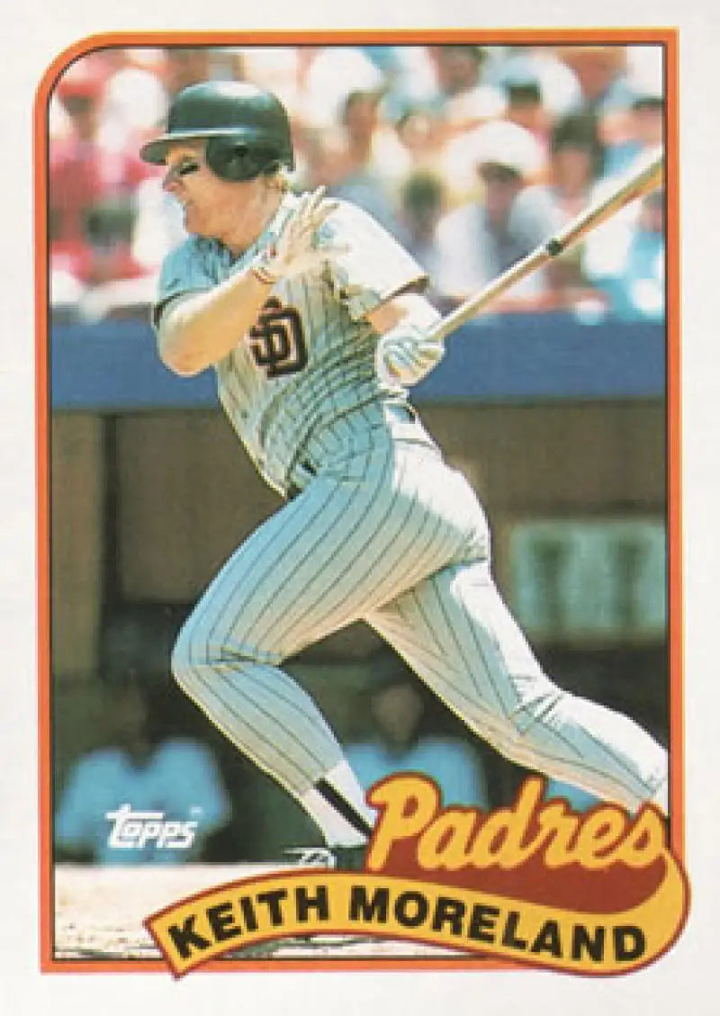 Vintage 1989 Topps baseball card of Keith Moreland, San Diego Padres player at bat