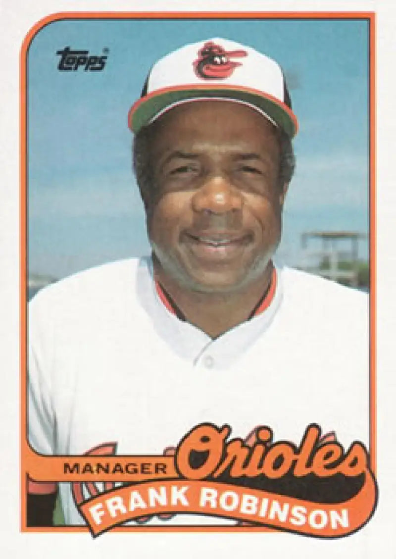 Vintage Topps baseball card of Frank Robinson, Baltimore Orioles manager in uniform