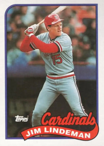 Vintage 1989 Topps Jim Lindeman St. Louis Cardinals Baseball Card in gray uniform