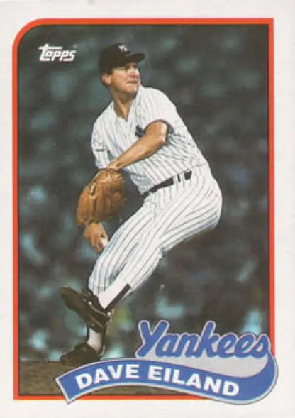 Baseball card of Dave Eiland in pinstripe uniform for New York Yankees rookie card