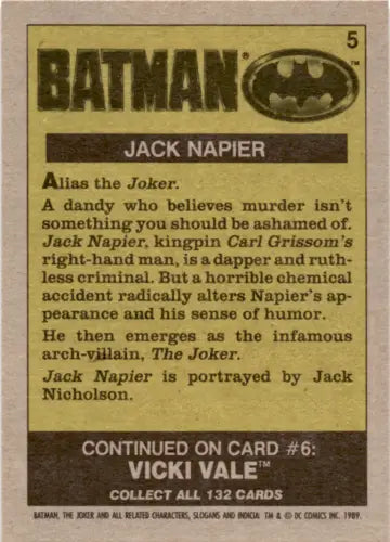 1989 Topps Batman #5 Jack Napier trading card in original gloss condition