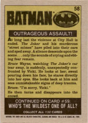 Topps Batman trading card 1989 #58 Outrageous Assault with original gloss NM condition