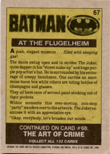 Back of 1989 Topps Batman #67 trading card featuring original gloss by Simply Sandoval