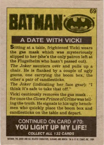 Topps Batman trading card 1989 #69 A Date with Vicki NM original gloss Simply Sandoval