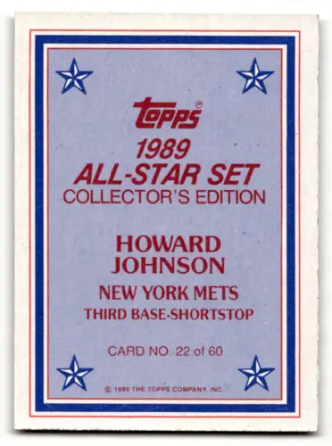 1989 Topps Howard Johnson baseball card in original gloss, featuring Mets player