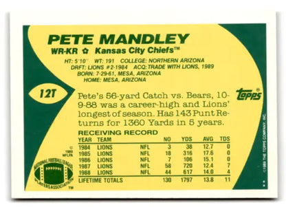 1989 Topps Traded #12T Pete Mandley football card with original gloss, Chiefs collectible