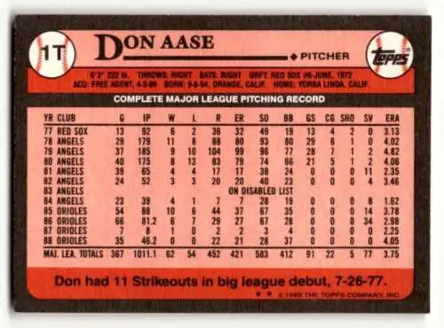 Don Aase 1989 Topps Traded baseball card featuring original gloss and New York Mets graphics