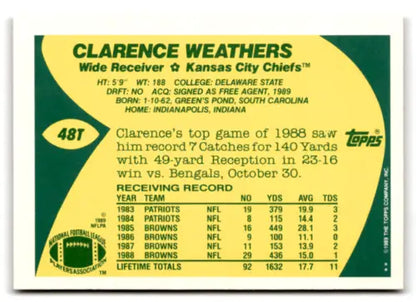 1989 Topps Traded #48T Clarence Weathers NM-MT RC football card original gloss