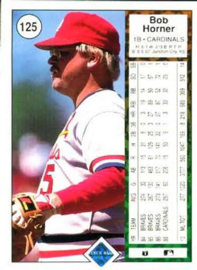 1989 Upper Deck Bob Horner Baseball Card featuring St. Louis Cardinals vintage design