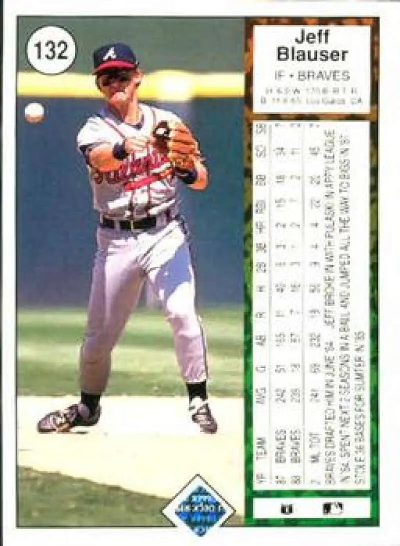 Jeff Blauser fielding a ground ball on a 1989 Upper Deck Atlanta Braves Baseball Card