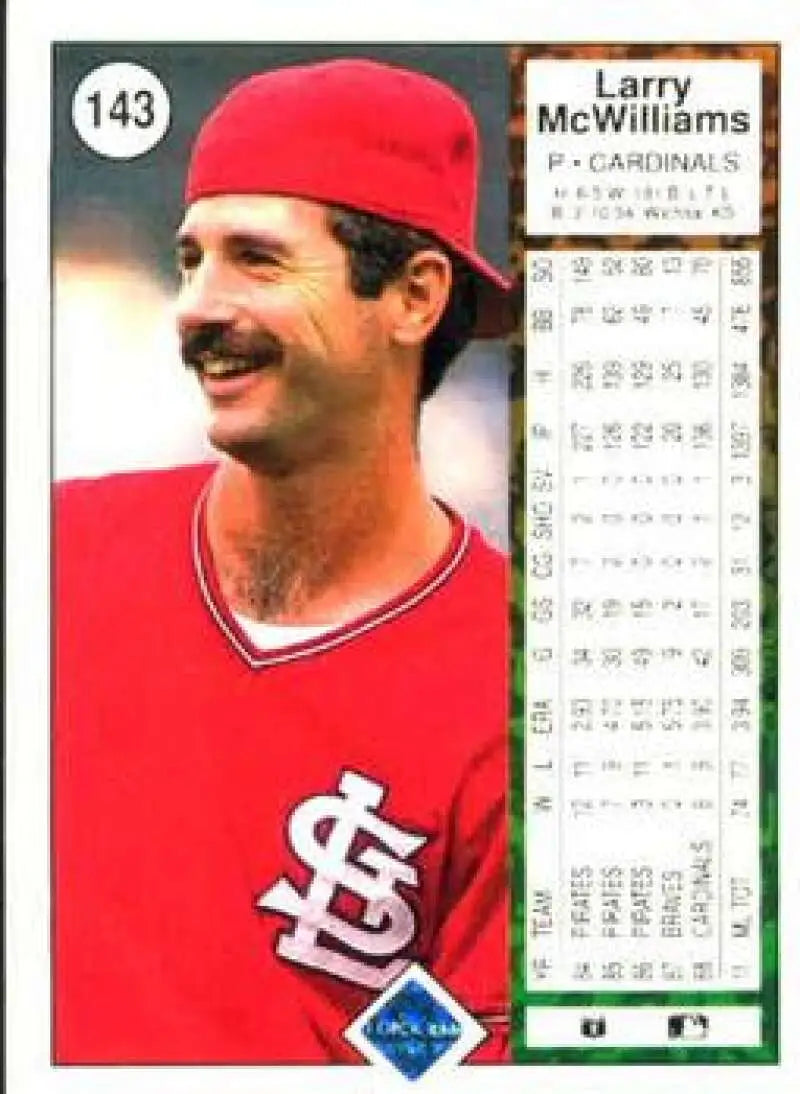 1989 Upper Deck Larry McWilliams Baseball Card in red St. Louis Cardinals uniform