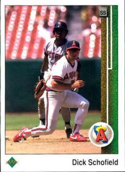 California Angels Baseball Card featuring Dick Schofield in action at second base