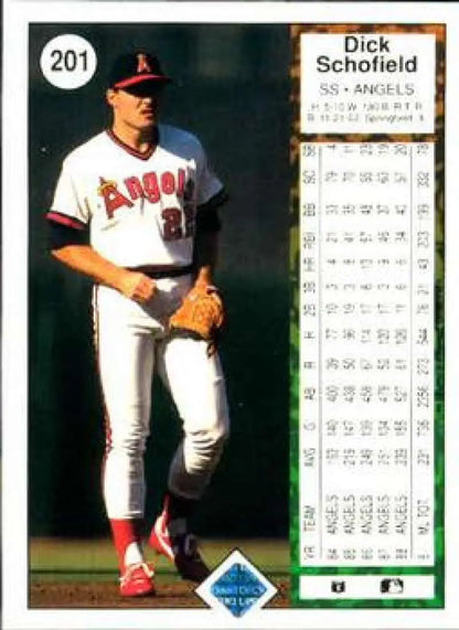 California Angels baseball card of Dick Schofield in white home uniform with red trim