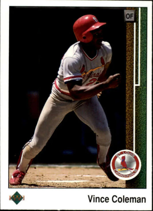 Vince Coleman in St. Louis Cardinals uniform bunting, Upper Deck baseball card image