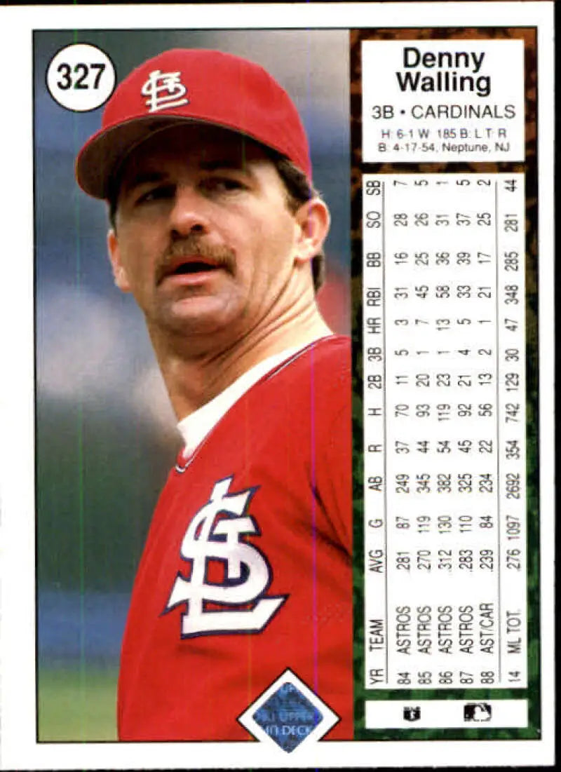 Baseball card of Denny Walling, St. Louis Cardinals, in red cap from Upper Deck series