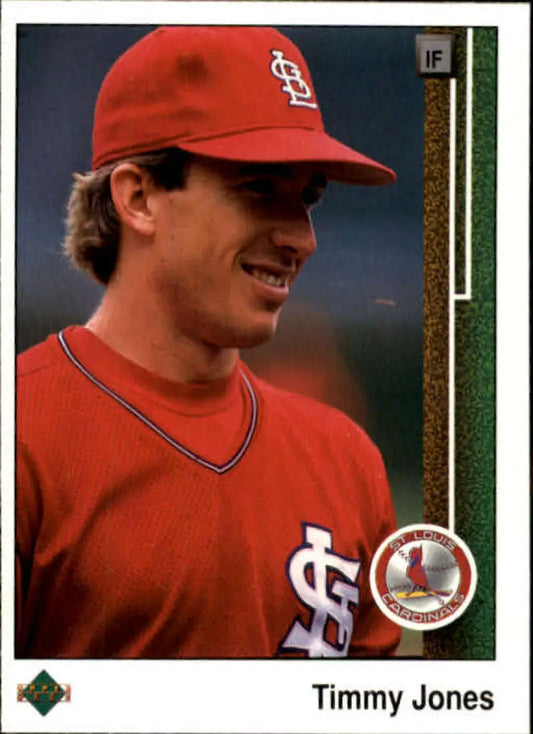 Tim Jones in red St. Louis Cardinals uniform on 1989 Upper Deck baseball card