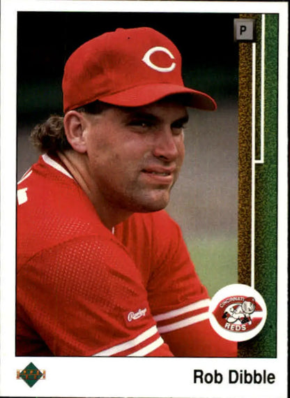 Cincinnati Reds player Rob Dibble in red uniform on 1989 Upper Deck baseball card