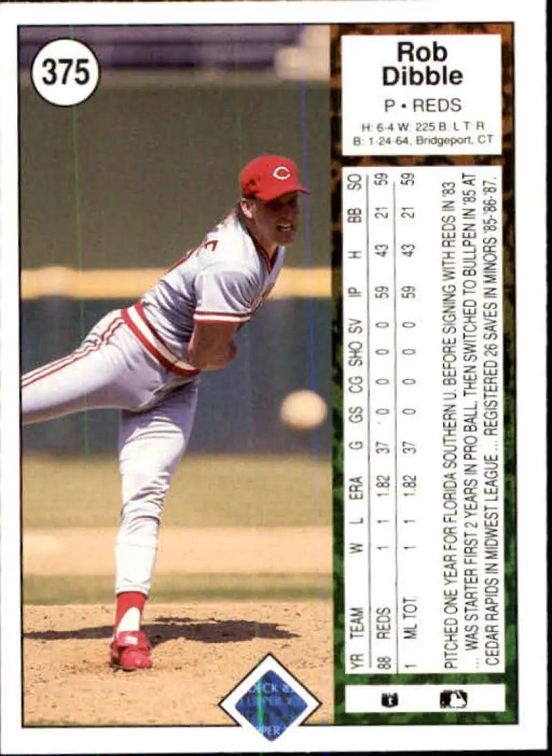 Cincinnati Reds pitcher Rob Dibble in mid-delivery on 1989 Upper Deck rookie card