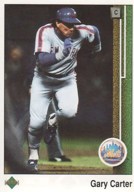 Baseball player running on the field in a New York Mets uniform, Gary Carter Baseball Card