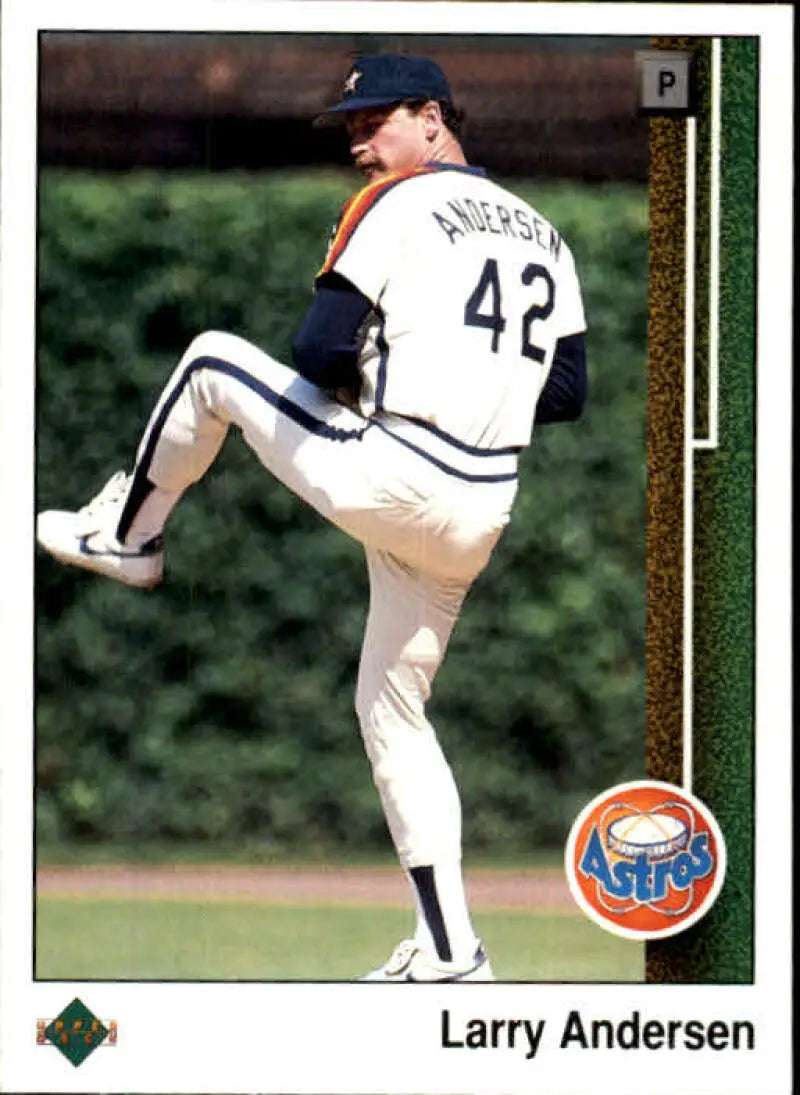 Baseball player in #42 white Houston Astros uniform, Larry Andersen pitching stance