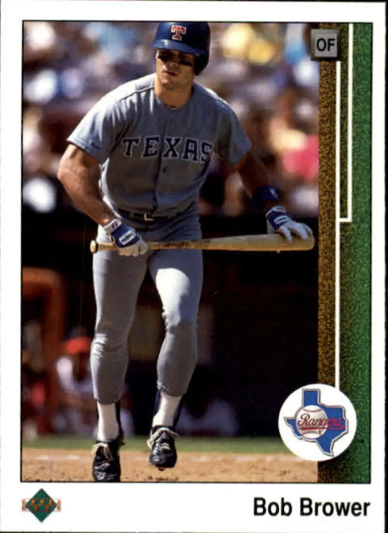 Texas Rangers player Bob Brower at bat in Upper Deck baseball card action shot