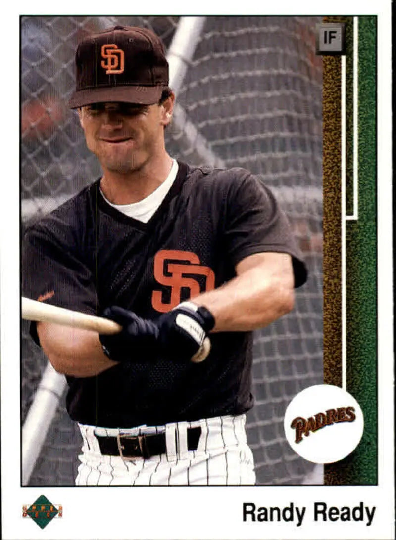 Baseball player Randy Ready in San Diego Padres uniform holding a bat