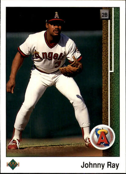 Baseball player in California Angels uniform in fielding stance for Upper Deck card